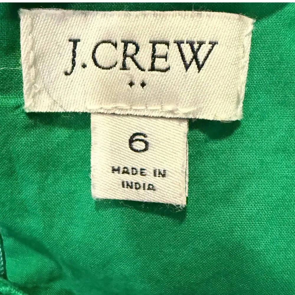 J.Crew Emerald Green Eyelet Midi Dress Ruffle Hem Resort Summer 100% Cotton 6 - Picture 7 of 10